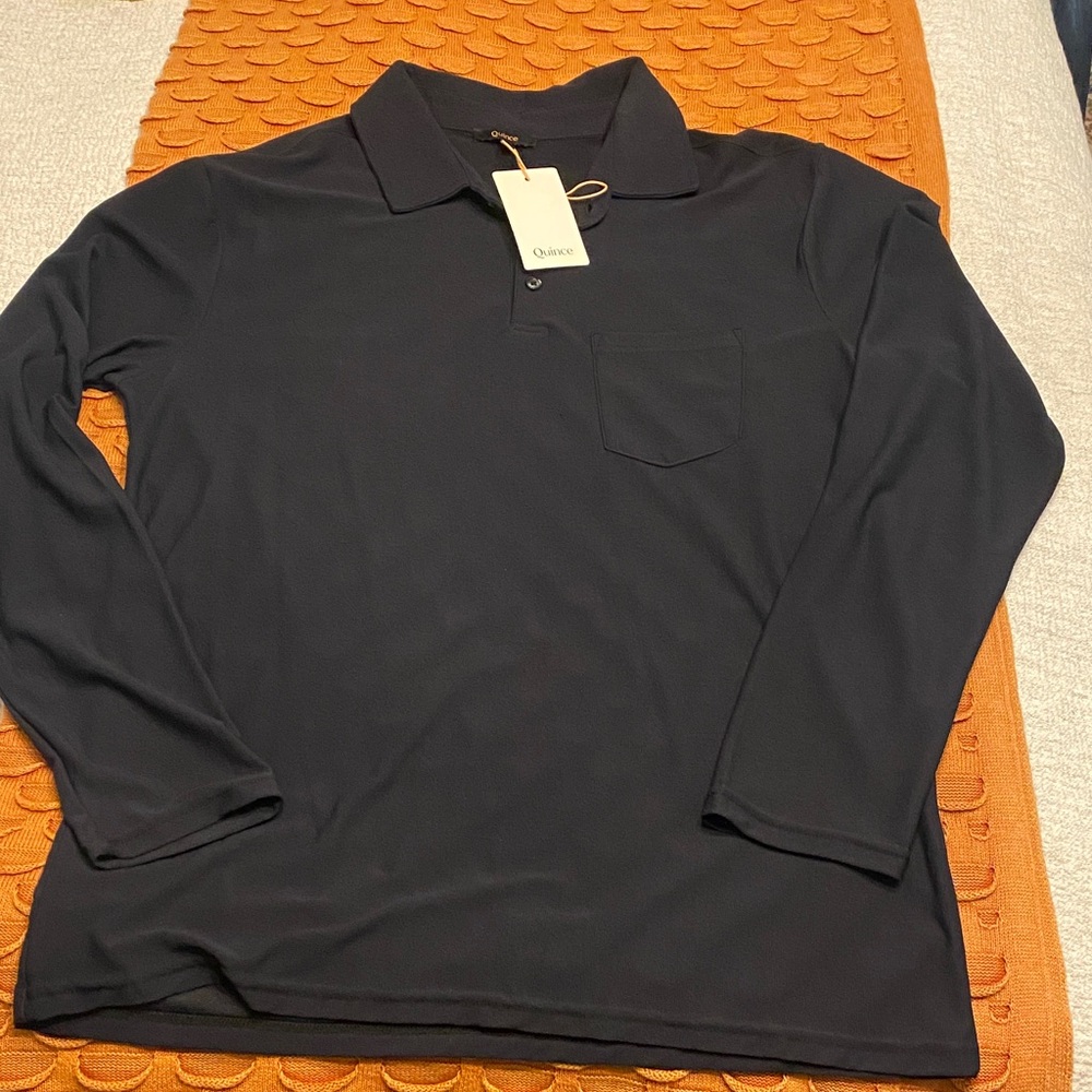 Quince ProPique Performance Long Sleeve Polo Mens Large Black